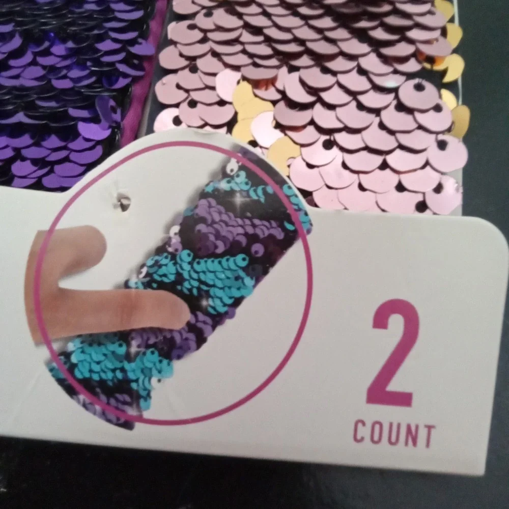 Rainbow Dreams Sequin Slap Bracelets 2 Pack Purple Rose Gold Reversible Sensory